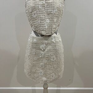 Tweed Cream Sleeveless Top and Skirt